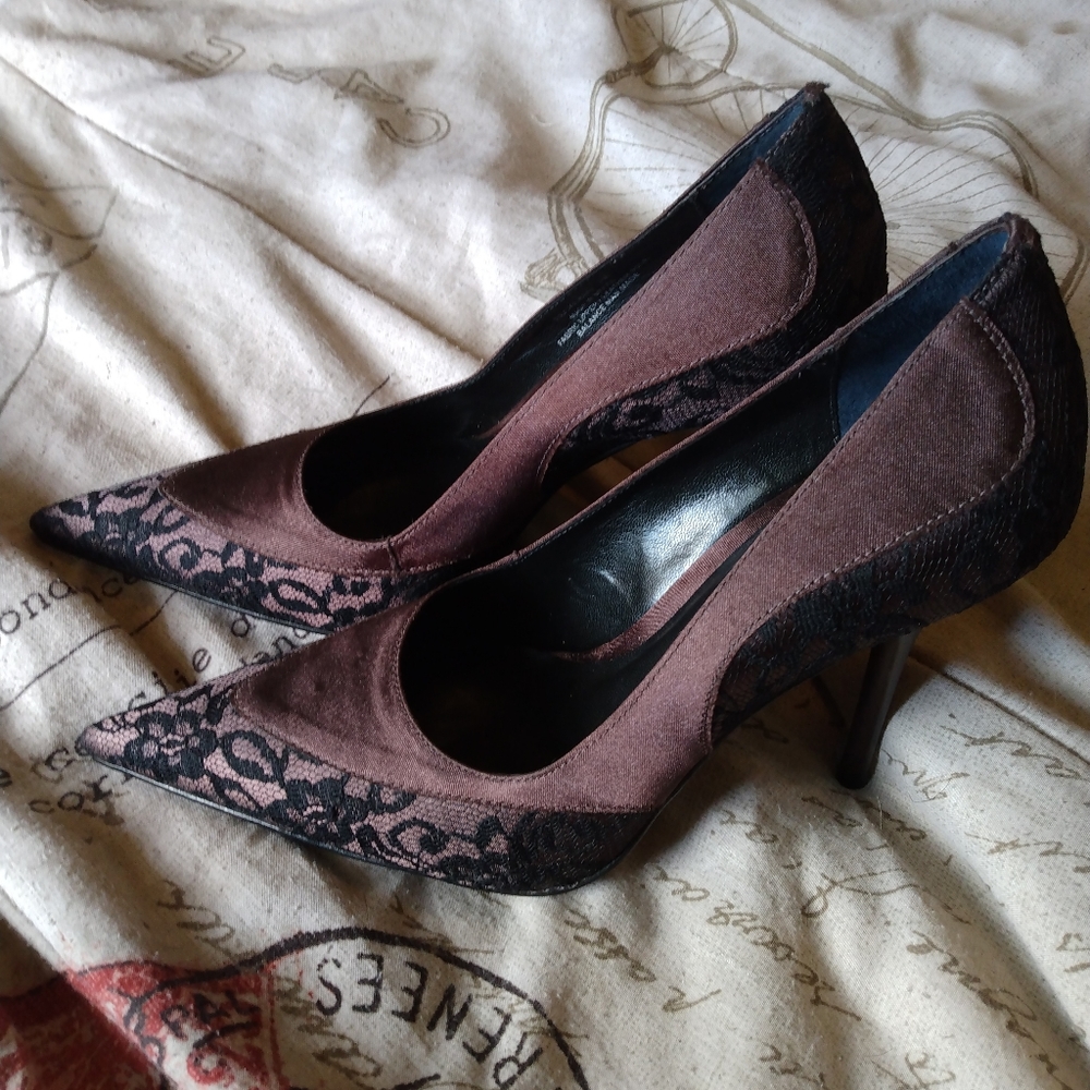Carlos Santana Black Lace & Brown Heels
